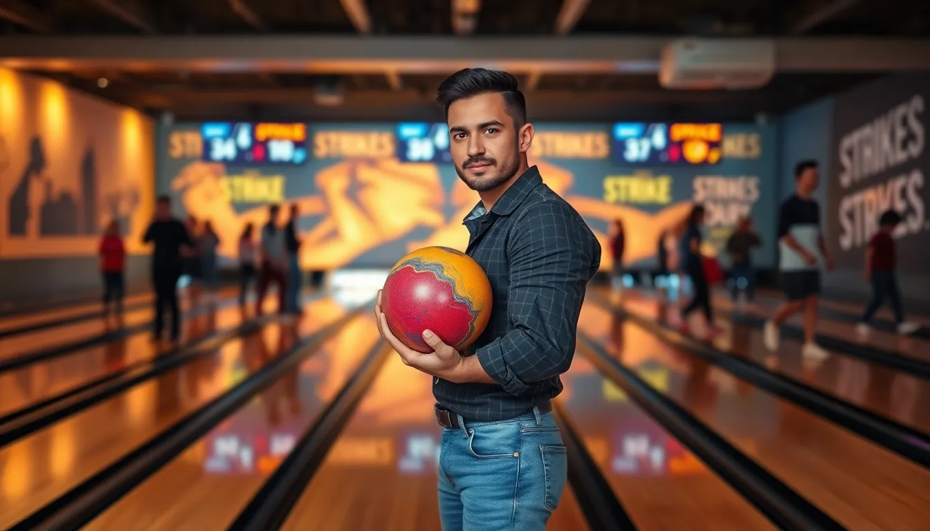 A confident bowler prepares to bowl in a modern alley.